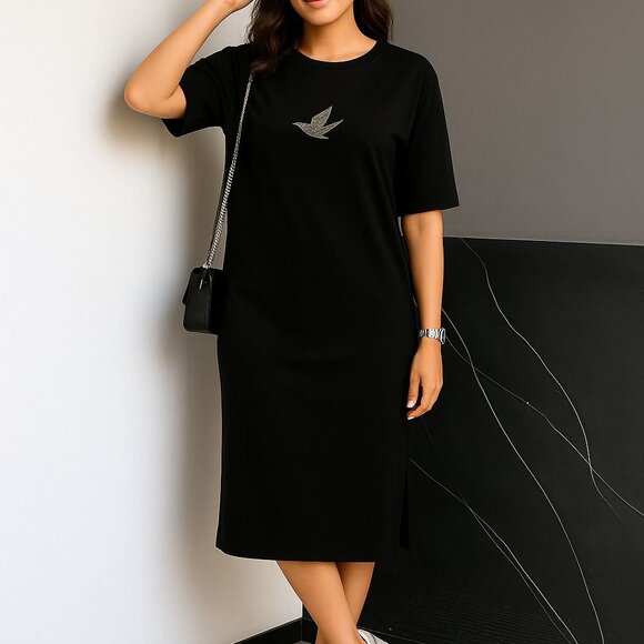 Bird Stone Printed Casual Midi Dress Women's Size S, M, L, XL - Picture 2 of 4